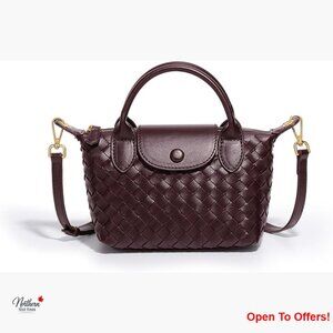 Faux Leather Braided Top Handle Handbag Satchel Crossbody Bag